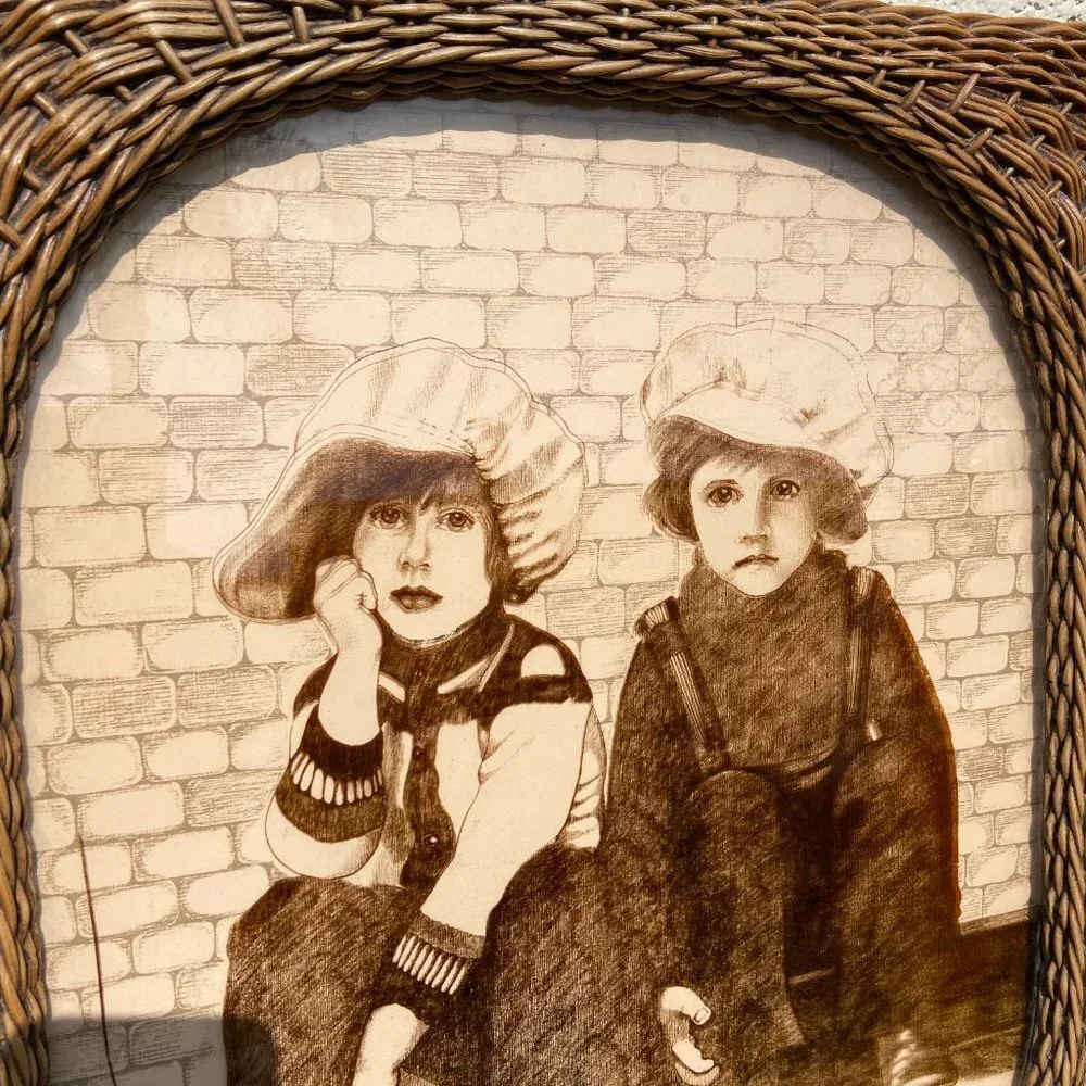 Rare Vintage Art on Glass 1978  Woven Frame 16